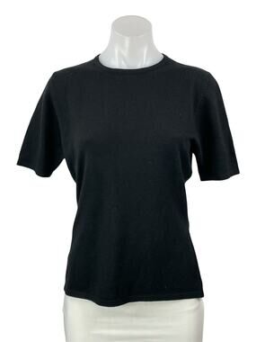 Jennifer Tyler Black Short Sleeves Cashmere Silk Crewneck Tee T-shirt Sweater L